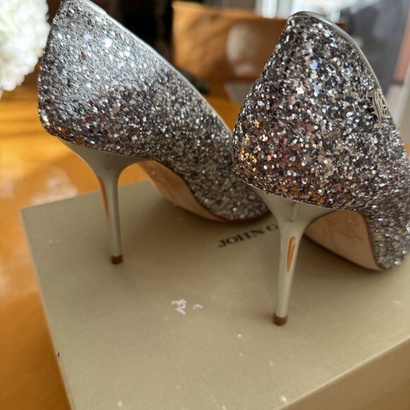 John Galliano Argento/Silver Glitter Pump Mirrored Heel - Picture 2 of 4